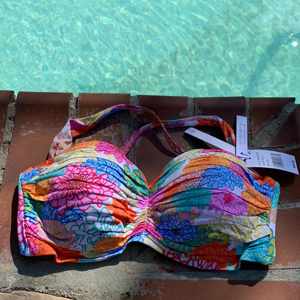 💖💖 BLEU ROD BEATTIE Womens Blue Floral Print Beachwear Swim Top Separates